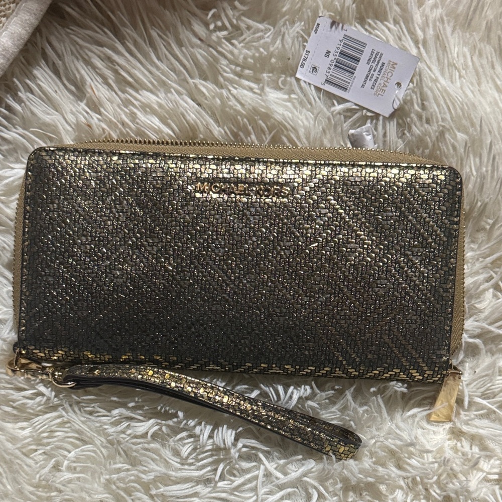 Michael Kors Metallic Gold Wristlet Wallet XL NWT